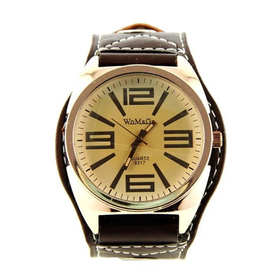 Montre Homme-Grosse montre Womage pas chère homme brun vintage boîtier cuivre