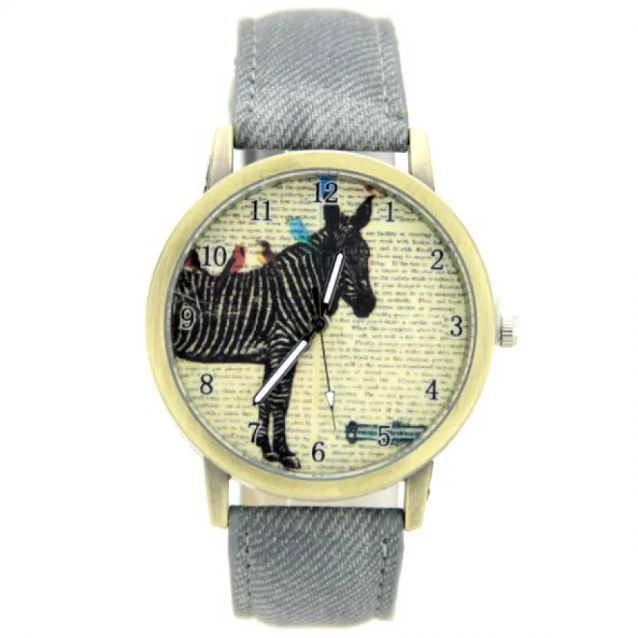 Montre Homme|Montre Femme-Montre animal zèbre pas chère bracelet gris
