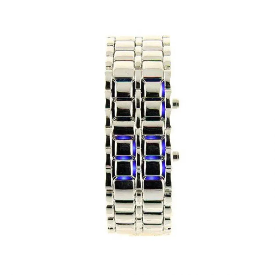 Montre Homme-Montre pas chère Samurai argentée LED bleues date