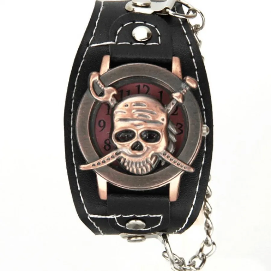 Montre Homme|Montre Femme-Montre pas chère tête mort bracelet de force pirate