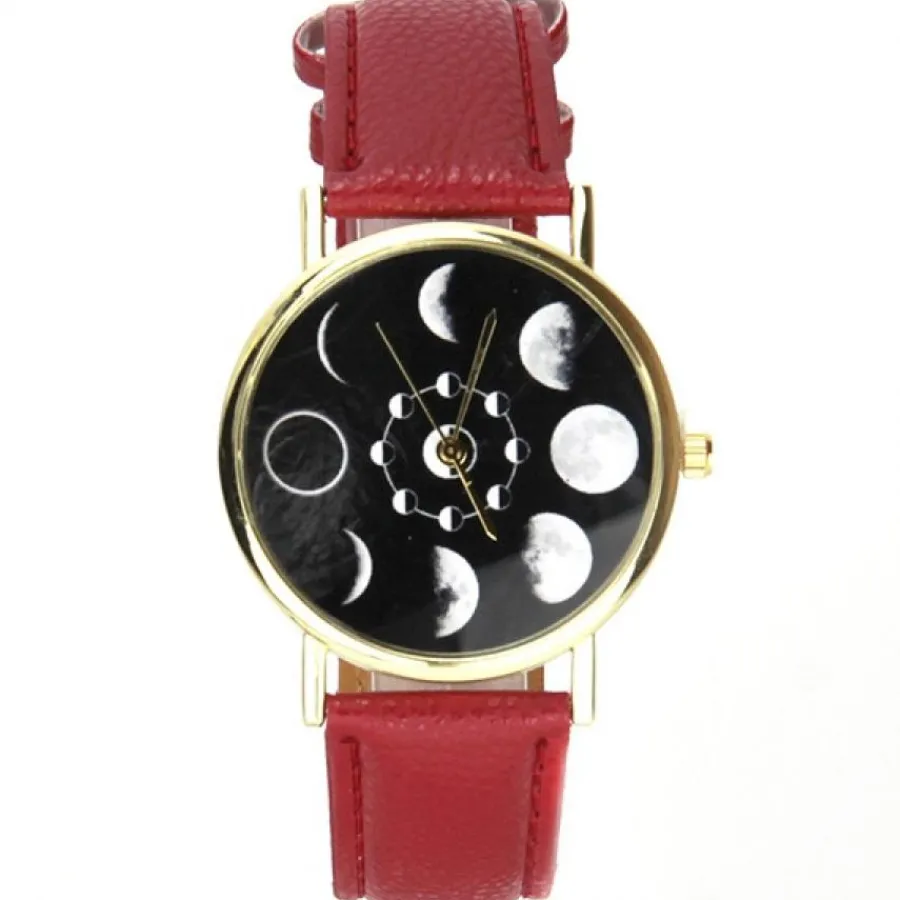 Montre Homme|Montre Femme-Montre phase de la lune bracelet cuir