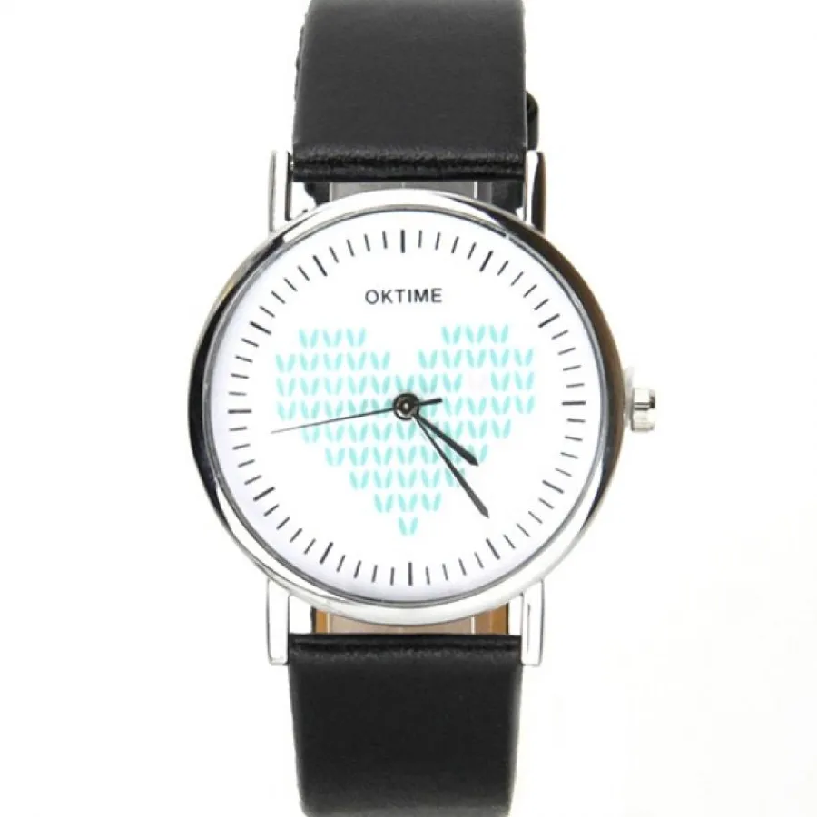 Montre Homme|Montre Femme-Montre quartz cadran coeur bracelet noir