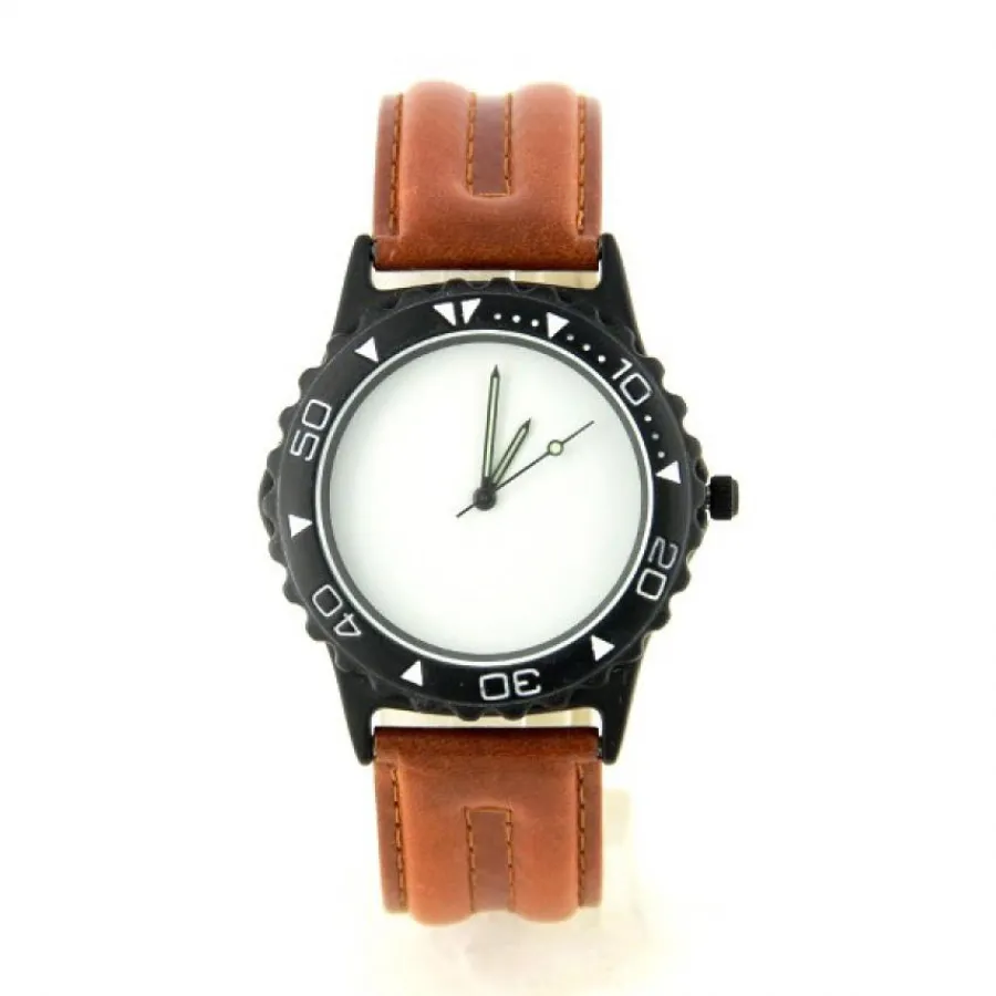 Montre Homme-Montre racing vintage pour homme bracelet cuir brun cadran nu boîtier noir mat