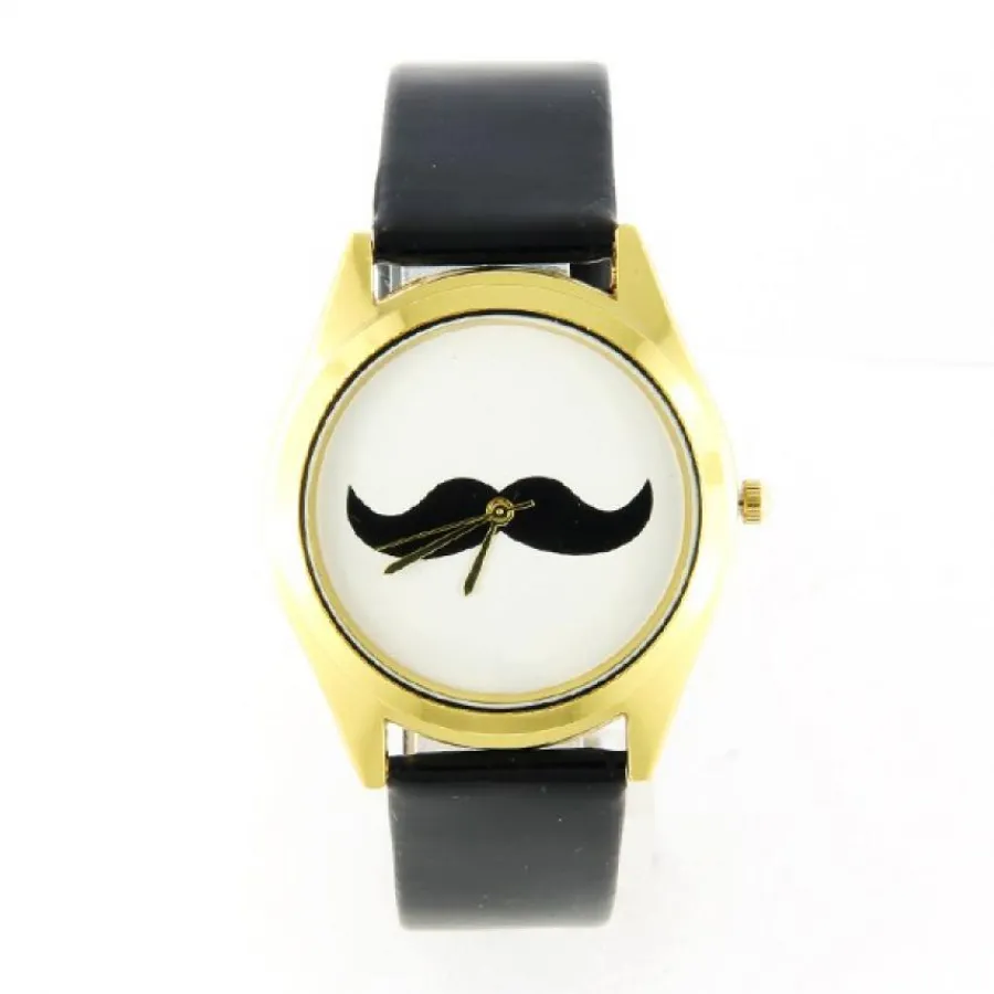 Montre Homme|Montre Femme-Moustache noir pas chère montre bracelet boîtier argenté blanc