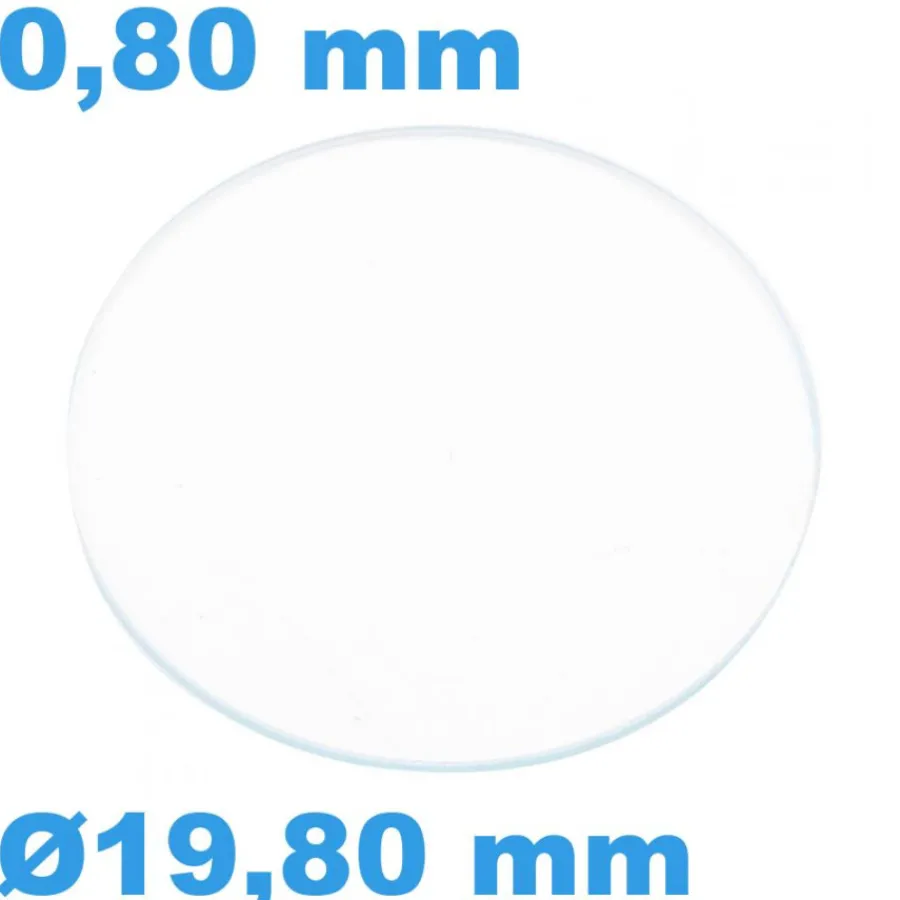 Verre Saphir-Verre Plat Saphir pour montre Rond 19,8 mm épaisseur 0,80 mm inrayable Sternkreuz