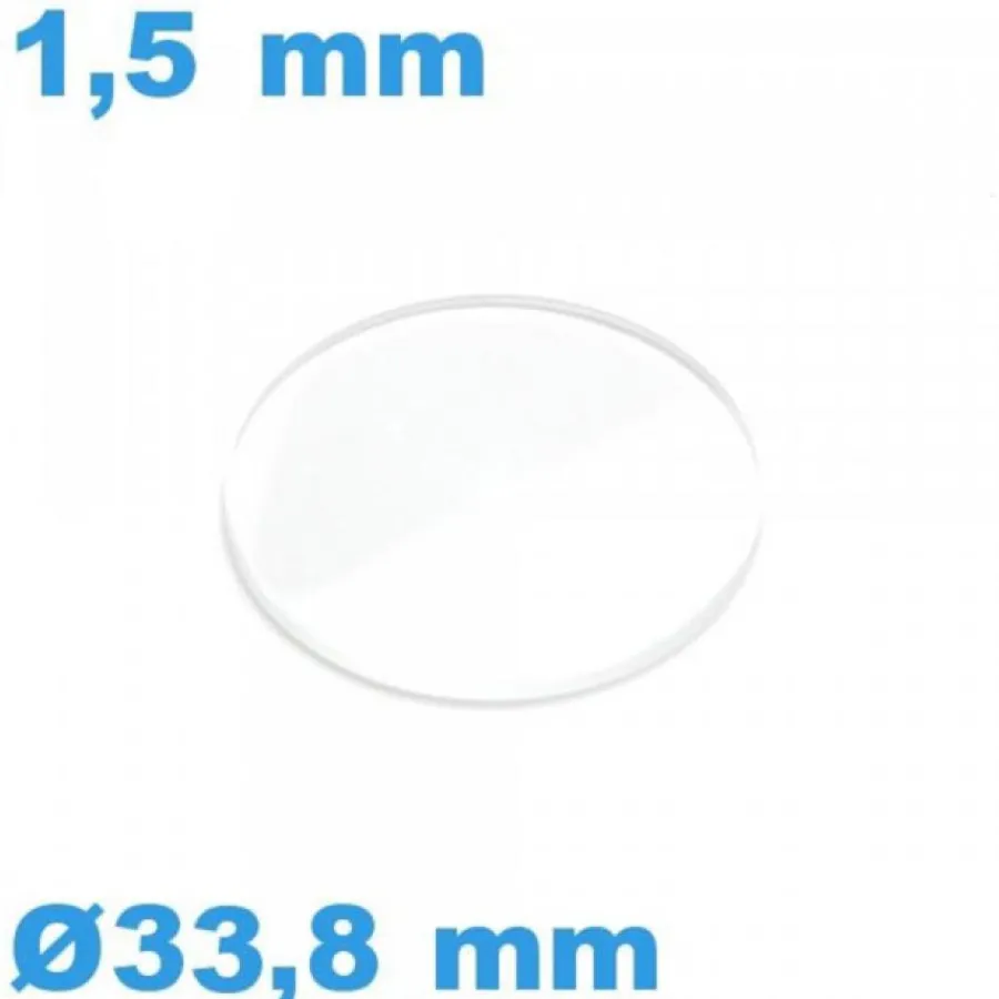 Verre Plat|Verre Minéral-Verre pour Montre Plat Minéral 33,80 x 1,50 mm