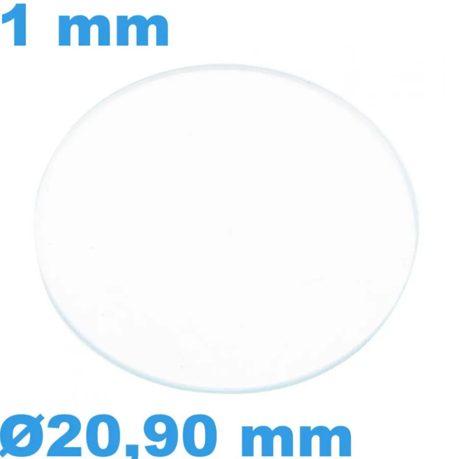 Verre Saphir-Verre Rond Saphir 20,9 mm pour montre Plat épaisseur 1 mm inrayable