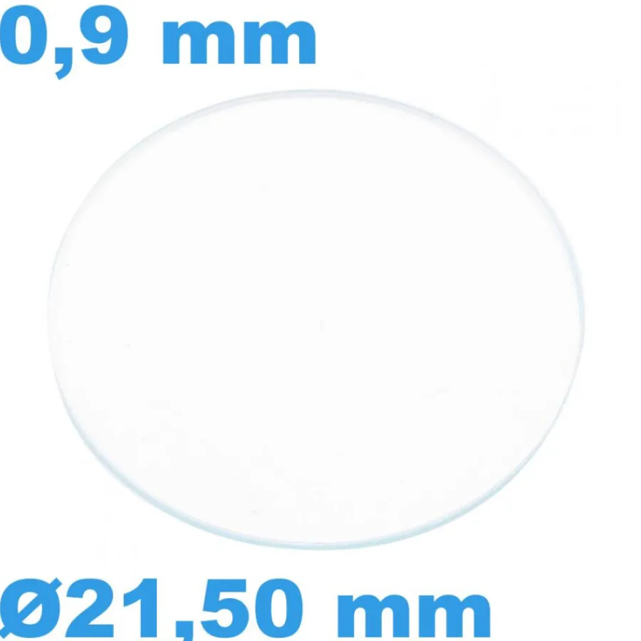 Verre Saphir-Verre Saphir 21,5 mm Sternkreuz pour montre Rond Plat épaisseur 0,9 mm résistant aux rayures
