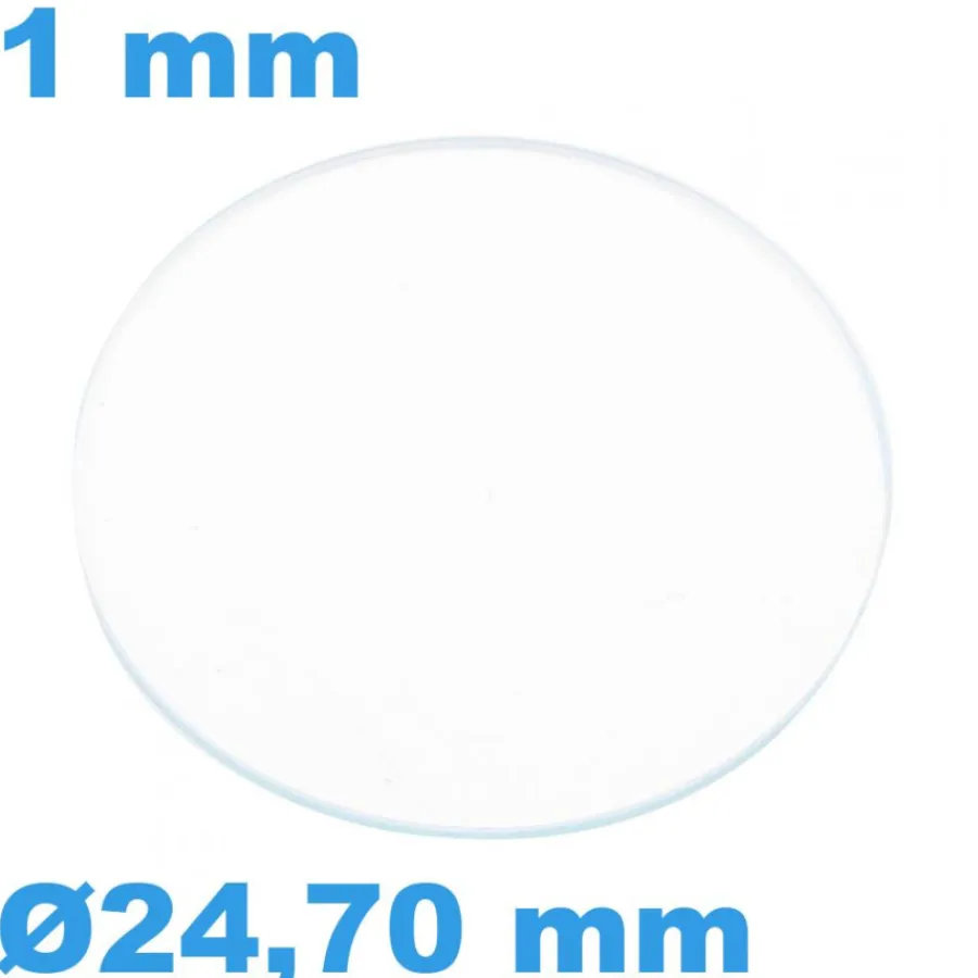 Verre Saphir-Verre Saphir de montre Plat Rond 24,70 mm épaisseur 1 mm inrayable