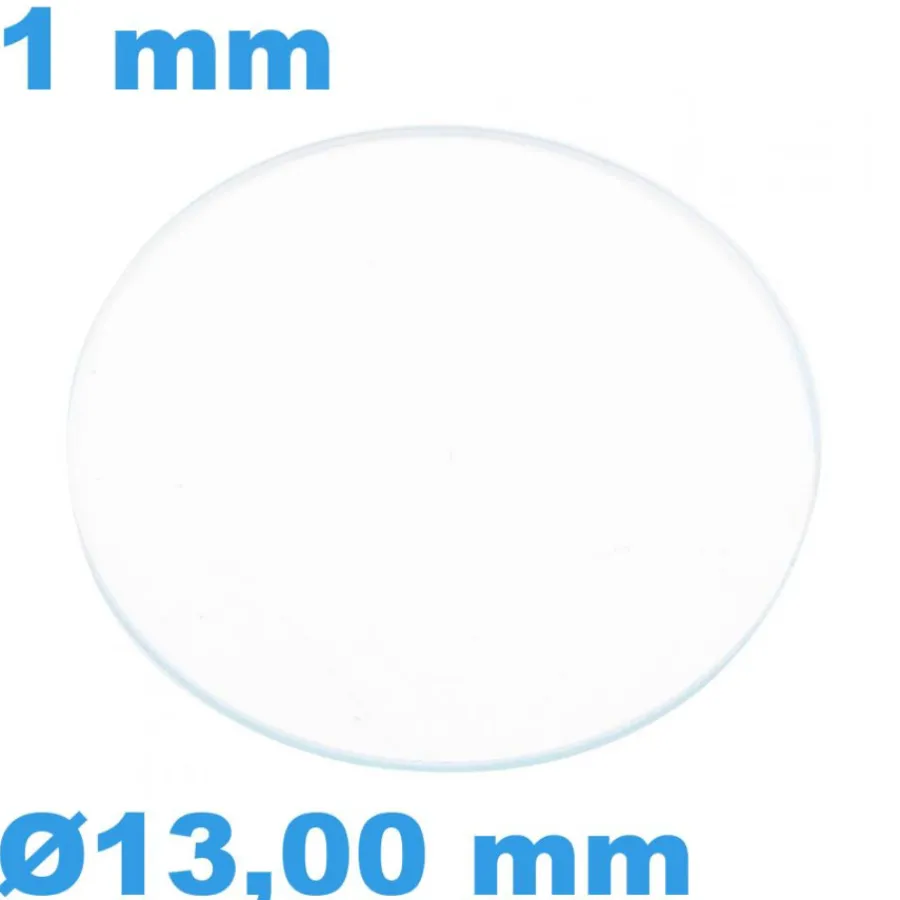 Verre Saphir-Verre Saphir Plat pour montre Circulaire 13,00 mm épaisseur 1 mm inrayable