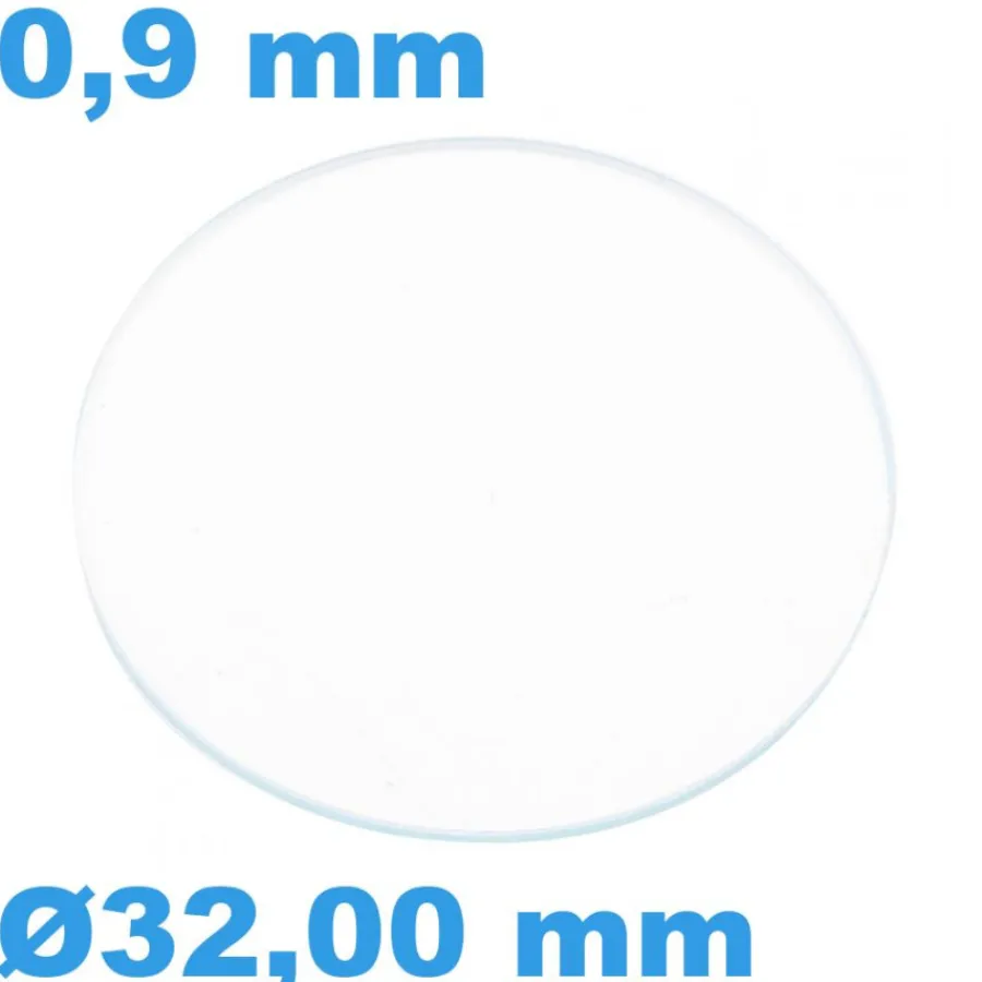 Verre Saphir-Verre Sternkreuz de montre 32 mm Saphir Plat Circulaire épaisseur 0,9 mm inrayable