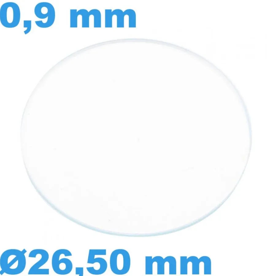 Verre Saphir-Verre Sternkreuz de montre 26,50 mm Saphir Plat Circulaire épaisseur 0,9 mm résistant aux rayures