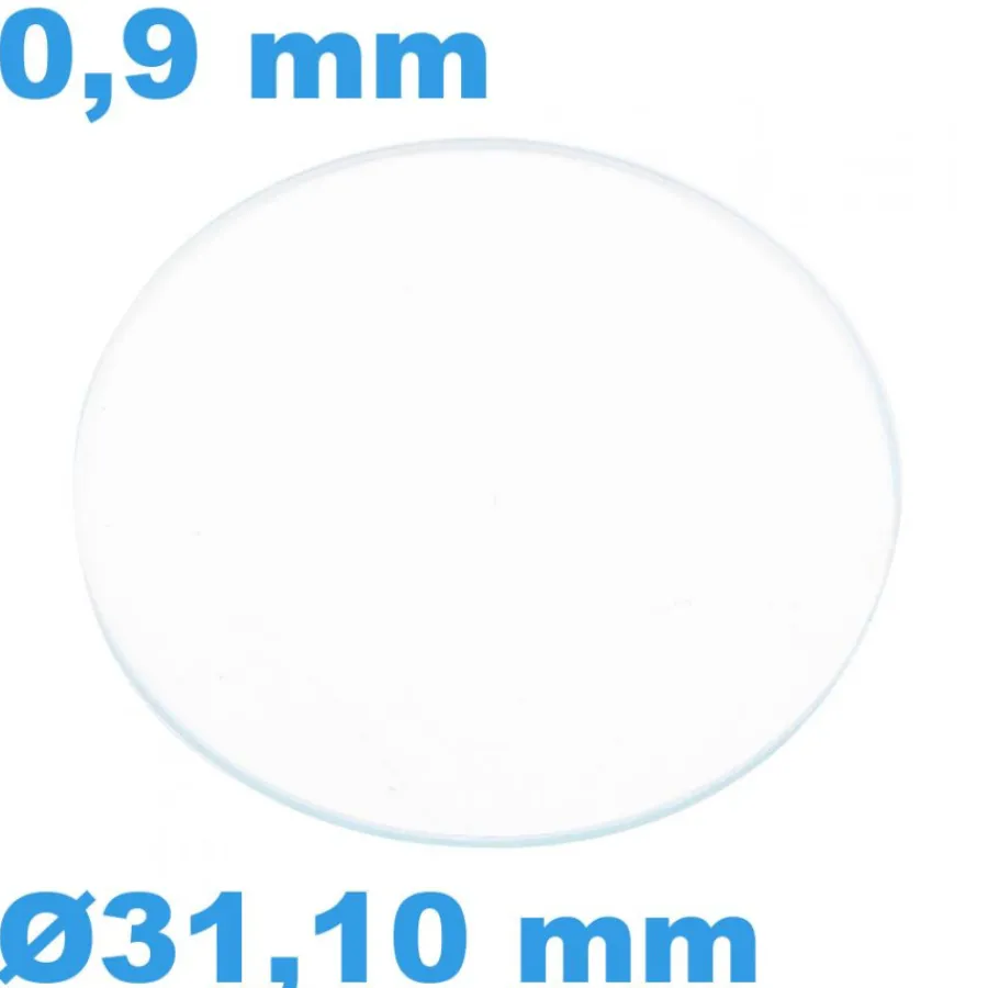 Verre Saphir-Verre Sternkreuz Plat Rond Saphir de montre 31,10 mm épaisseur 0,9 mm inrayable